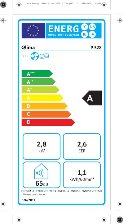 Etichetta energetica Qlima Condizionatore portatile (9554.00 BTU/h)