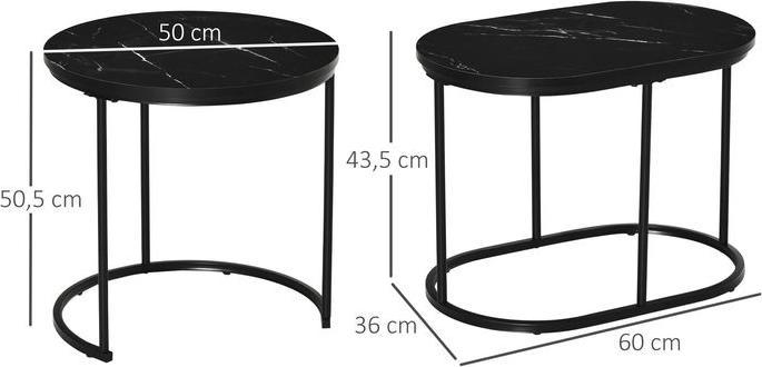 Image du produit Swisshandel24 Set de 2 tables d'appoint en design industriel, aspect marbre, table basse, table d'appoint (60 x 60.50 x 51 cm)