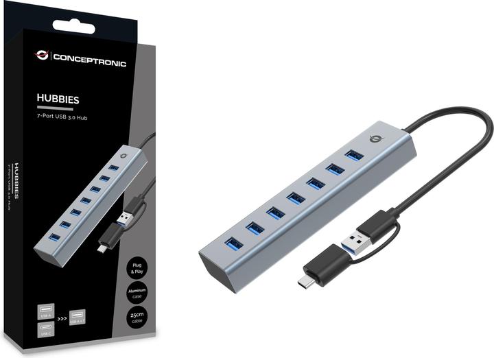Conceptronic USB hub 7-Port 3.0 ->7x3.0, 5Gbps grey (USB-A, 7 ports)