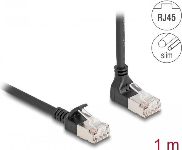 Actual product image Delock RJ45 network cable Cat.6A S/FTP Slim 90° top angle (S/FTP, CAT6a, 1 m)
