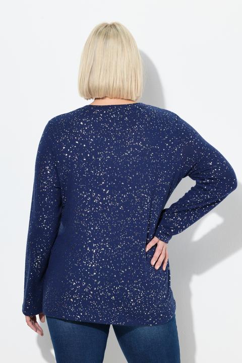 Produktbild Ulla Popken Sweatshirt, Metallic-Druck, V-Ausschnitt, Langarm (54, 56)
