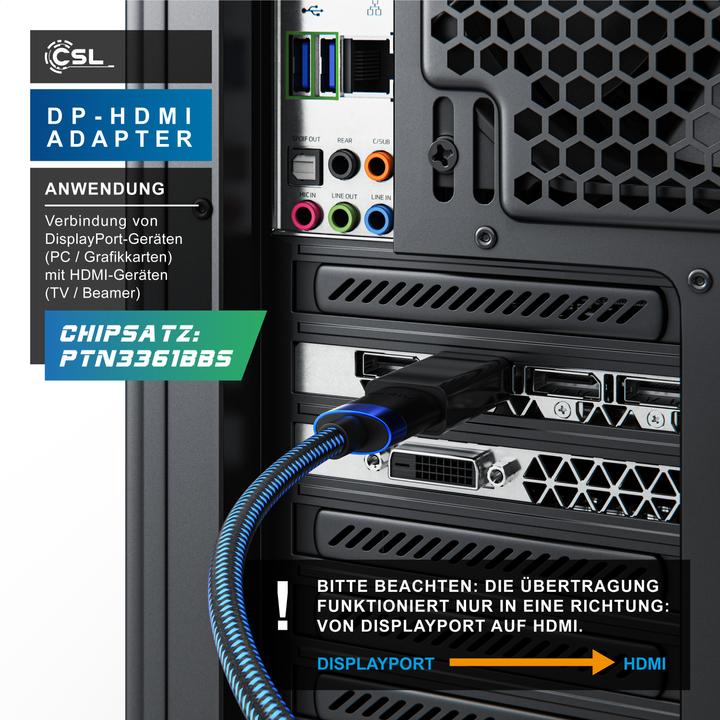 Actual product image CSL DisplayPort to HDMI Adapter, Audio Video Adapter, DP Adapter with Audio Transmission, Full HD 1080p (HDMI, 2.15 cm)