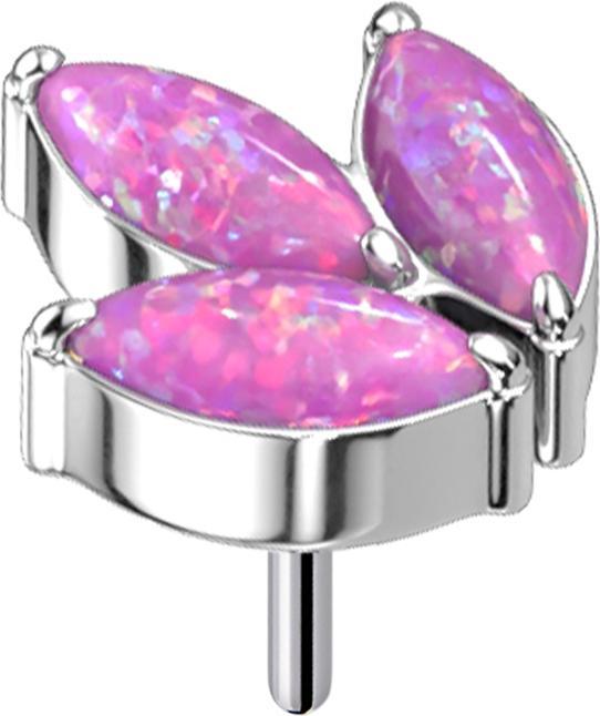 Actual product image Star Piercing Threadless silver three oval opals pink (without brass, Titanium)