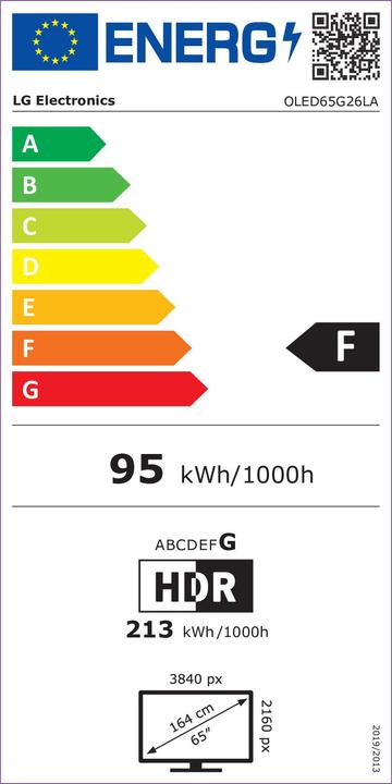 Energie-Label LG OLED evo Gallery Edition OLED65G26LA (65") 4K Ultra HD Smart TV Wi-Fi Silver (65", OLED, 4K, 2022)