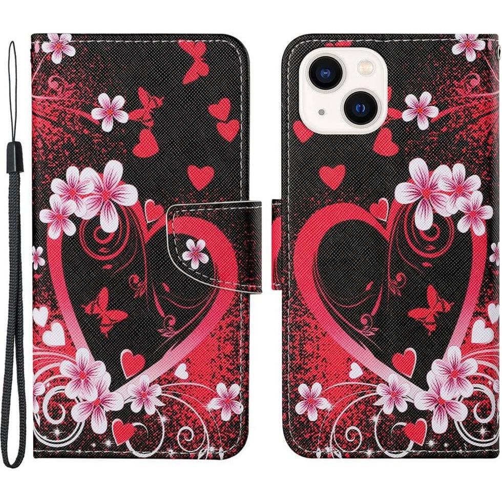 Thumbnail - Cover-Discount iPhone 15 Plus - Leder Etui Hülle Herz (Apple iPhone 15 Plus), Smartphone Hülle