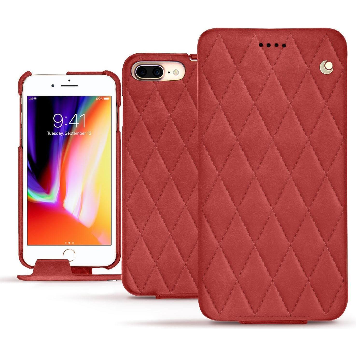 Noreve Lederschutzhülle vertikal (Apple iPhone 8 Plus), Smartphone Hülle, Rot