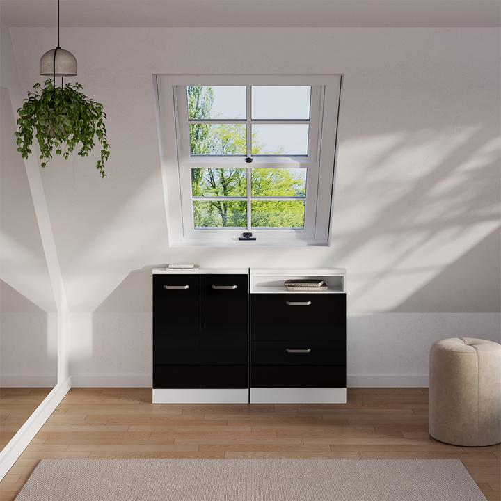Produktbild Vichy Dachschrägenschrank Rion, Schwarz-Eiche Hochglanz/Weiss/Weiss, mit 2 Schubladen (46 x 46 x 81.60 cm)