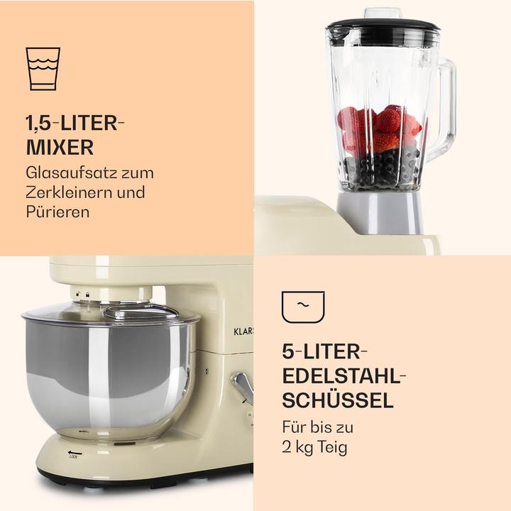 Image du produit Klarstein Universalküchenmaschine mit Knetmaschine, Fleischwolf & Mixer (1800 W, 5 l)