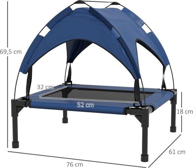 Produktbild Swisshandel24 Erhöhtes Hundebett mit Baldachin, Outdoor Hundeliege mit Dach, 76x61x69.5cm, dunkelblau (Hund)