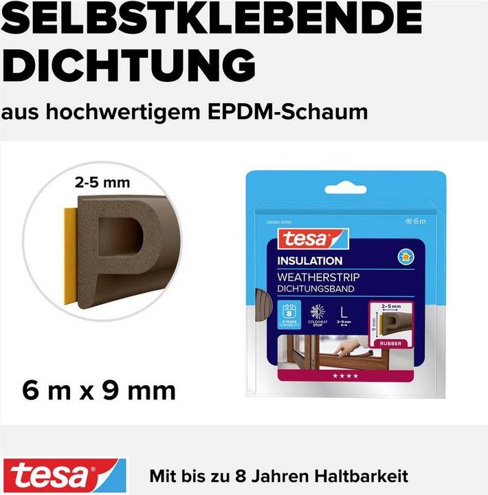 Produktbild tesa tesamoll CLASSIC P-Profil Fensterdichtung, Gummidichtung zum Isolieren