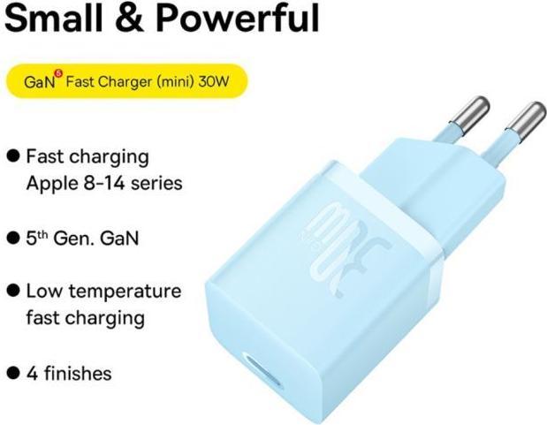 Produktbild Baseus Mini wall charger GaN5 30W (blue) (30 W, 1 Port)