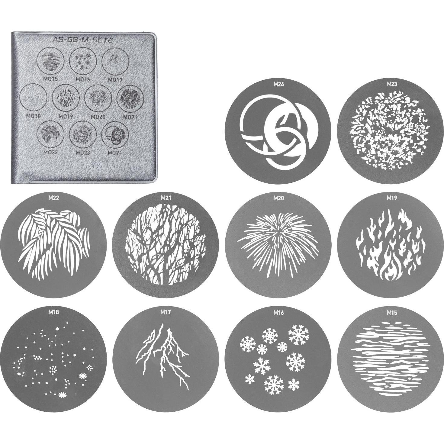 Nanlite M-Size Projection Attachment Gobo Set 1 (10Pcs), Accessori Per Softbox + Riflettori, Multicolore