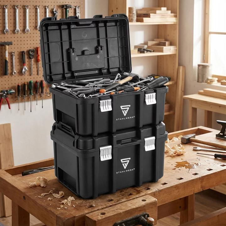 Actual product image Stahlwerk Mobile tool trolley with 3 system boxes on a stable rolling platform with swivel castors