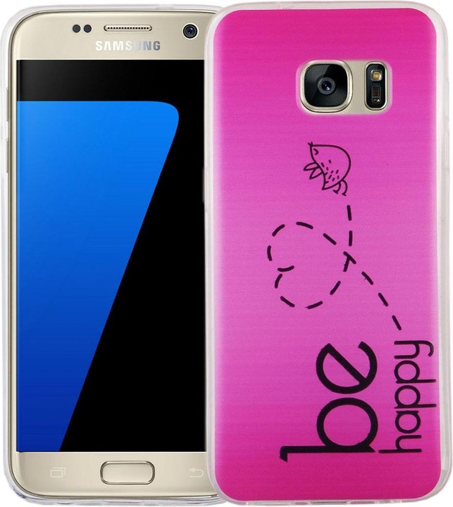 Produktbild König Design Handy Hülle für Samsung Galaxy S7 Be Happy Pink Tasche Cover Motiv Slim TPU Neu (Samsung Galaxy S7)