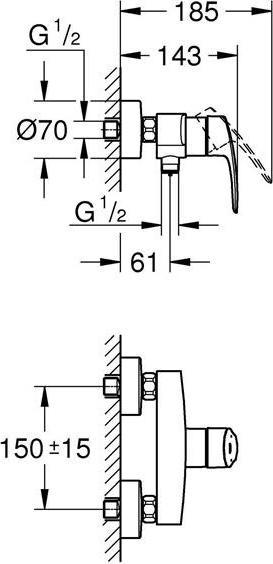 Produktbild Grohe Einhand-Brausebatterie EUROSMART 1/2" chr