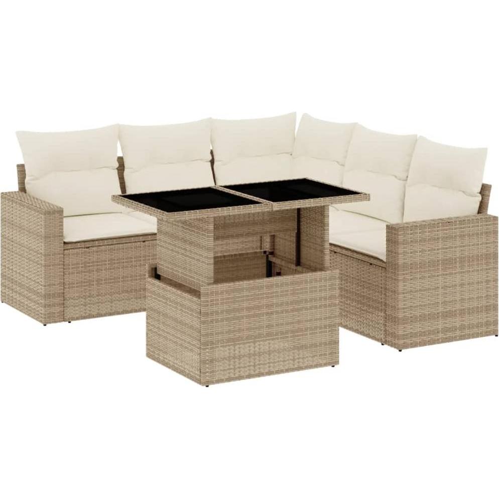 VidaXL, Gartenlounge, Gartenmöbel Sofa Garnitur Lounge Sitzgruppe 6-tlg. Beige Poly Rattan