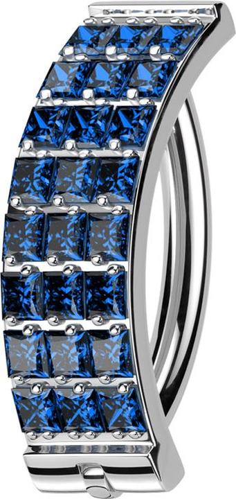 Image du produit Star Piercing Banane pliable argent bouclier trois rangées de cristaux carrés bleu foncé (Titane, sans laiton)