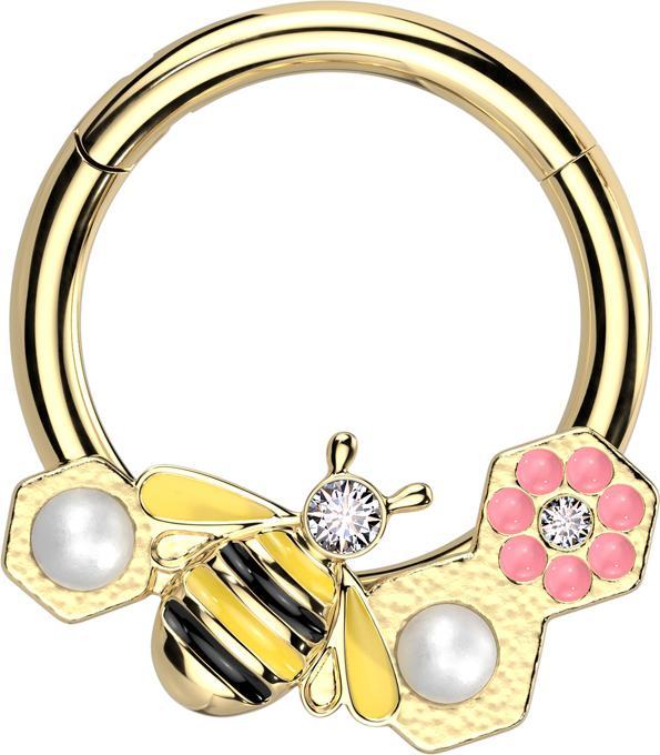 Image du produit Star Piercing Micro anneau segment pliable doré Abeille et fleurs (Laiton, Acier chirurgical 316L)