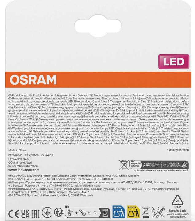 Image du produit Osram LED Leuchtmittel LED Retrofit CLASSIC A 5.9W 827 Clear E27 Warm weiss 4099854468773 (E27, 806 lm, 6x)
