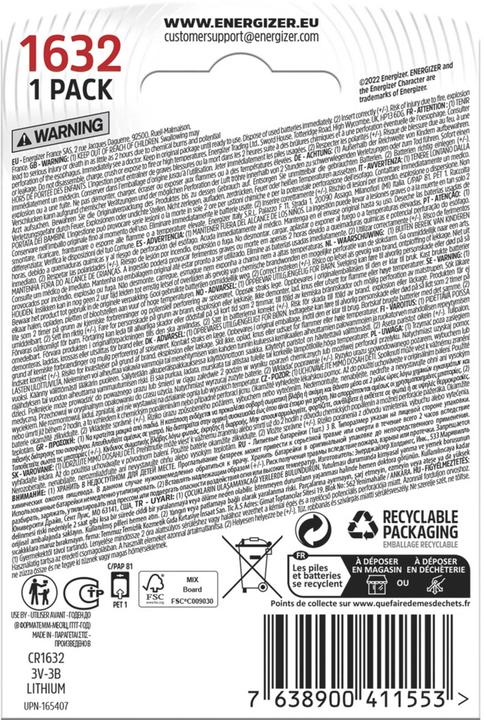 Immagine prodotto Energizer CR1632 Litio (1 pz., CR1632, 130 mAh)