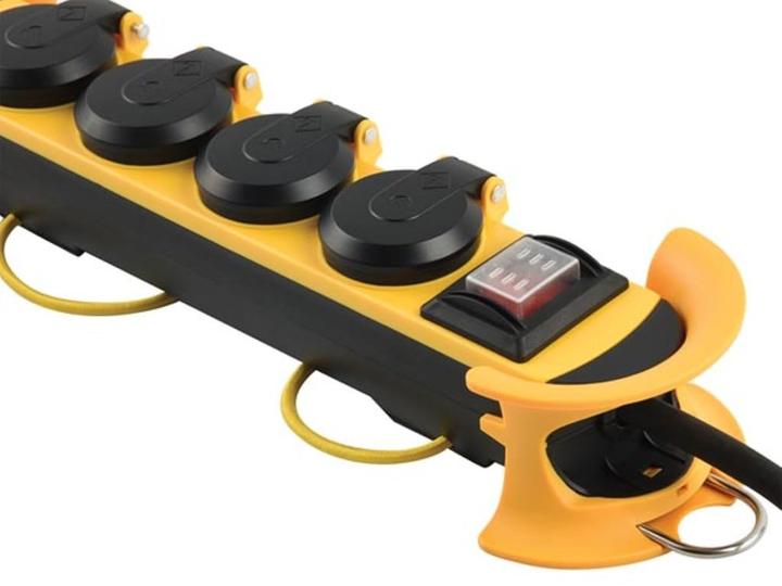 Image du produit Perel Steckdosenleiste, 4 Klappdeckel, 4 Schutzkontakt-Steckdosen, Kabelaufbewahrungssystem, Haken (4x, 3 m)