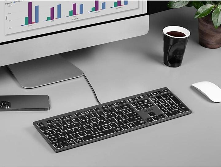 Actual product image A4Tech FSTYLER FX60H (White Backlit) Keyboard USB QWERTY Black Grey (USA, Cable)