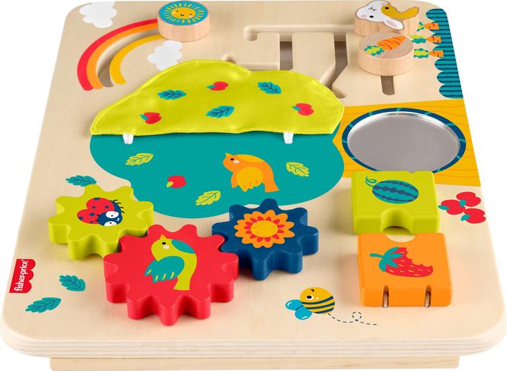 Actual product image Fisher-Price Wooden Activity Station Baby Busy Board Toy for Developmental Play, 1 Wood Piece