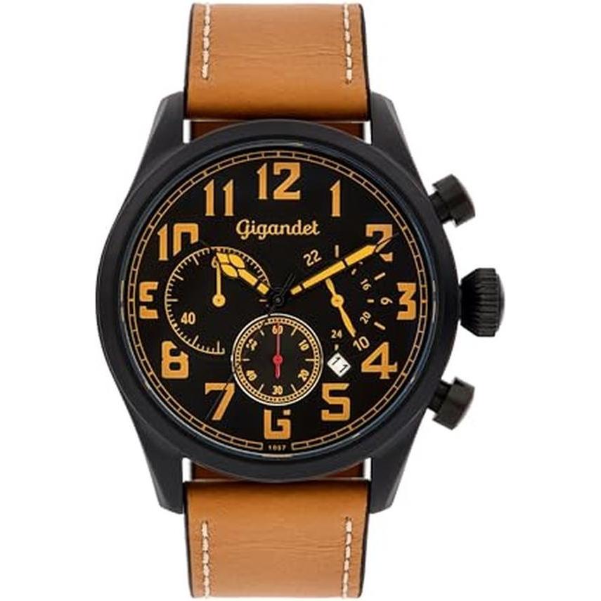 Gigandet, Orologio da polso, Analoge Chronographenuhr mit Lederarmband, wasserdicht, fluoreszierende Zeiger, (Cronografo)