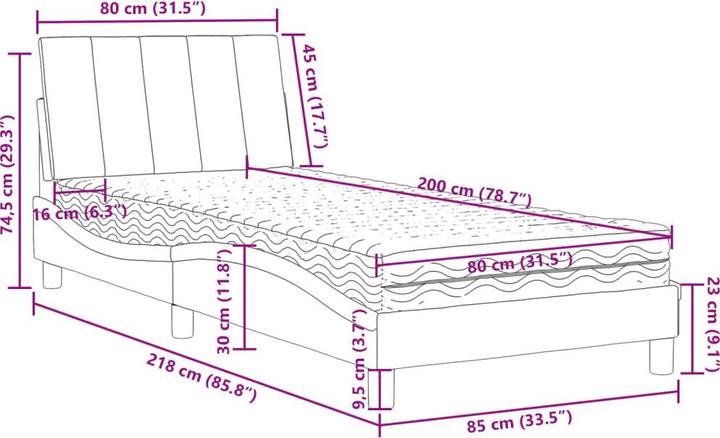 Produktbild VidaXL Bett Polsterbett Bettgestell Doppelbett mit Matratze Blau 120x200cm Samt (120 x 200 cm)