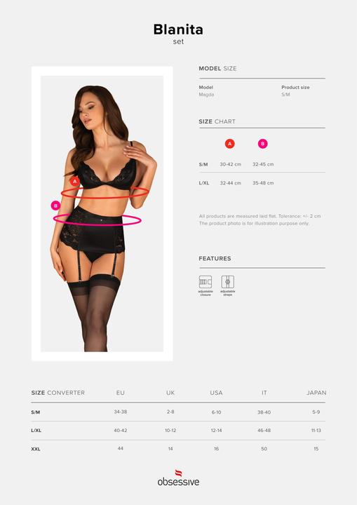 Actual product image Obsessive Blanita 3-piece Lace Suspender set - Black (L)