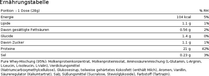 Nährwerte und Zutaten Biotech USA 100 Pure Whey (Bourbon-Vanille, 1 Stk., 2270 g)