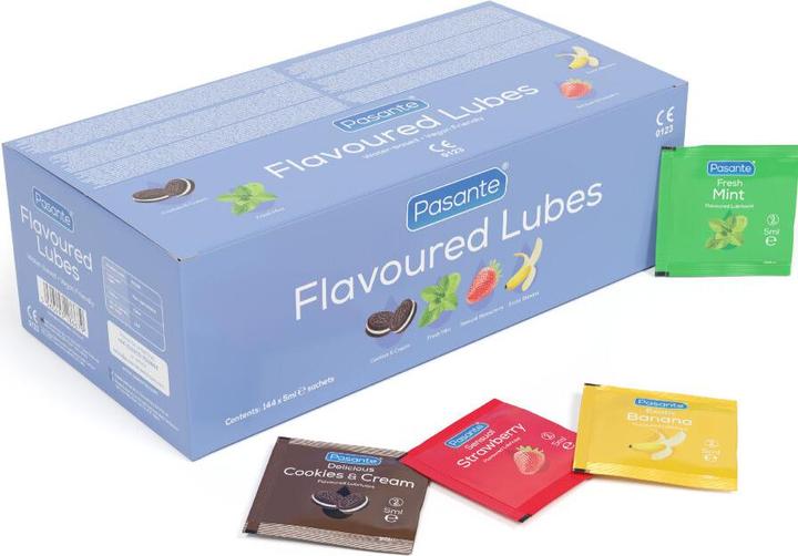Productafbeelding Pasante Flavoured Lubes - 144 glijmiddelen op waterbasis, 4 smaken, veganistisch-vriendelijk (720 ml)