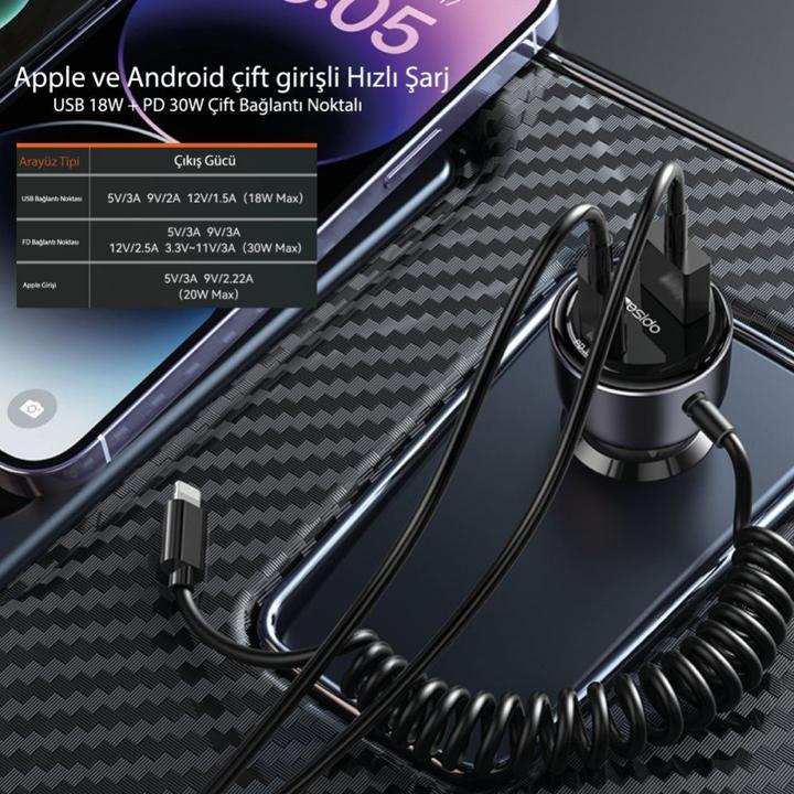 Produktbild Yesido Y57 50W Super Fast Car Charger included Lightning Cable