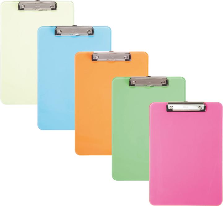 Image du produit Maul Planchette à pince fluo, DIN A4, bleu transparent en plastique, pince plate nickelée (22,6 x 31,8 cm)