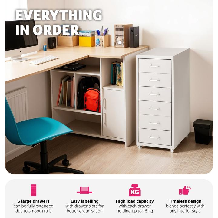 Image du produit tectake Caisson de bureau 6 tiroirs (41 x 28 x 69 cm)