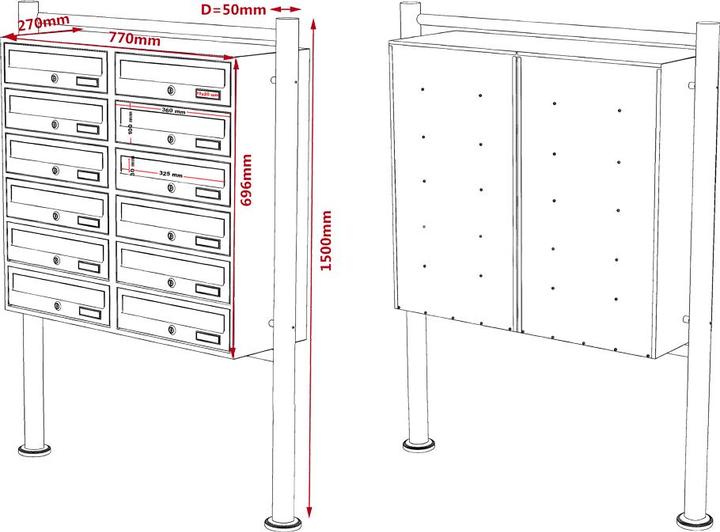 Actual product image Wiltec 12 letterbox system white 2x6 compartments letterbox Post