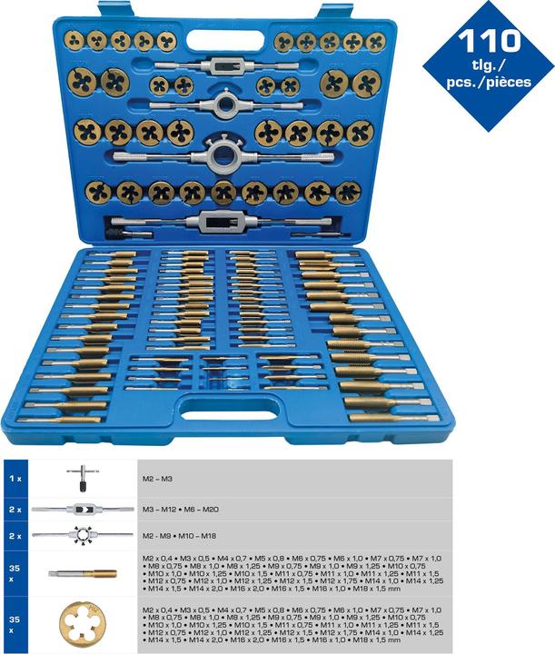 Produktbild KS Tools TiN Gewindeschneidwerkzeug-Satz 110- teilig