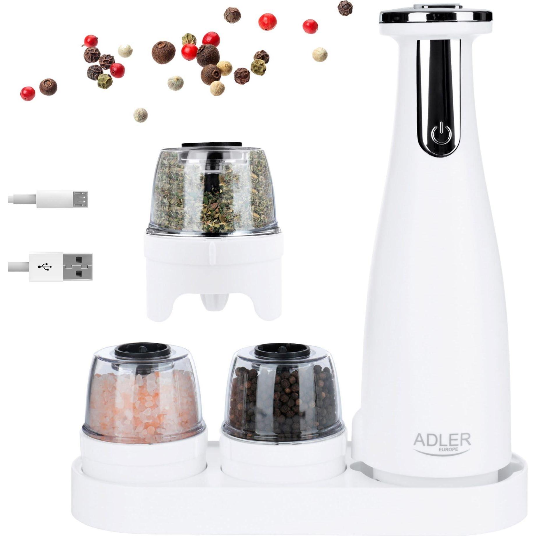 Thumbnail - Adler Electric Salt and pepper grinder AD 4449w 7 W, Housing material ABS plastic, Lithium, Matte White, Pfeffermühle + ...