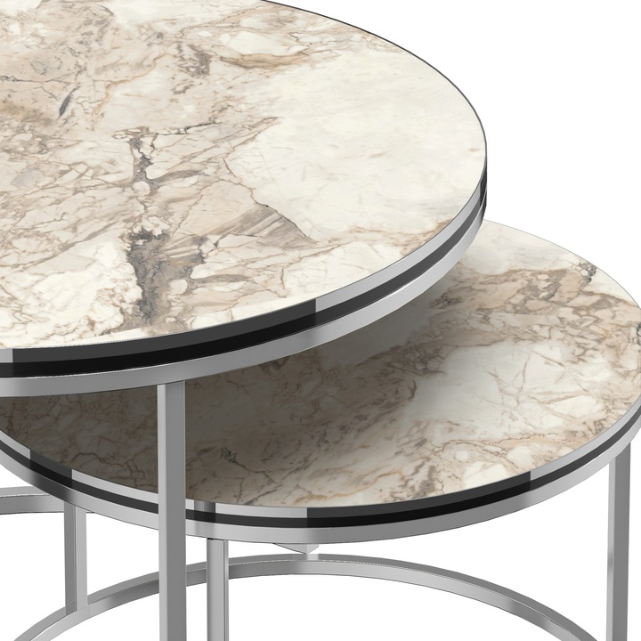 Produktbild En.Casa Couchtischset ’Skagen’ im 2er Set Marmor, weiss / Silber