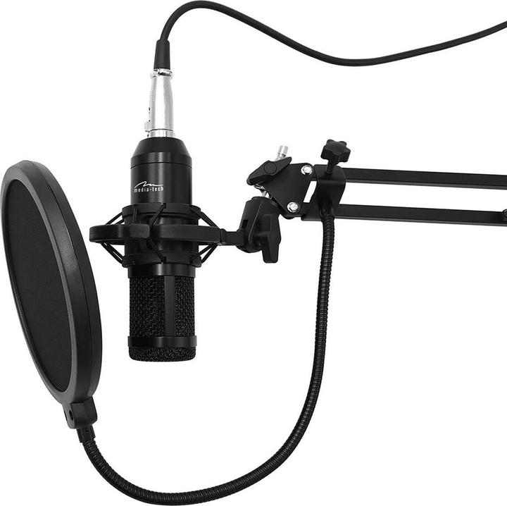 Media-Tech STUDIO AND STREAMING MICROPHONE - Professional condenser microphone set (all black) for studio use.