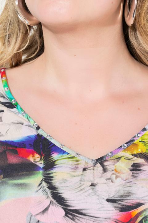 Produktbild Miamoda Tunika, A-Linie, Allover-Druck, V-Ausschnitt mit Zierperlen (46)