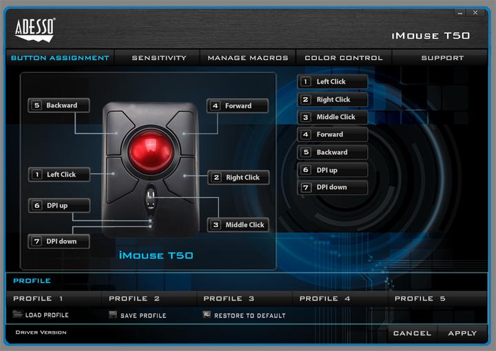 Produktbild Adesso iMouse T50 Maus RF Wireless Trackball 4800 DPI Beidhändig (Kabellos)