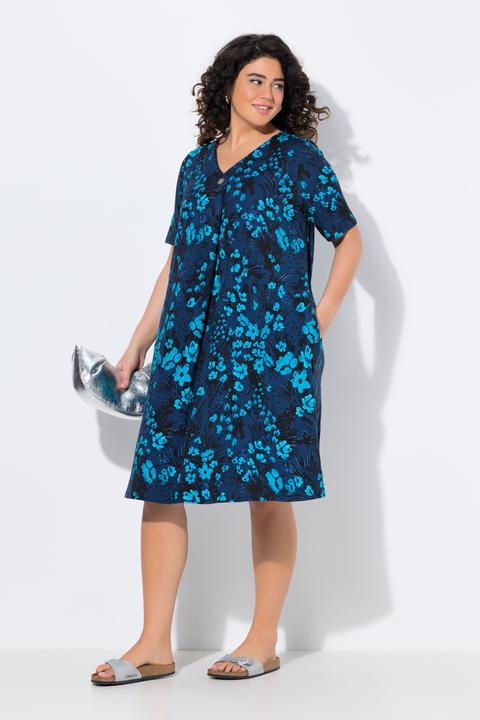 Produktbild Ulla Popken Jersey-Midikleid, A-Linie, V-Ausschnitt, Halbarm (50, 52)