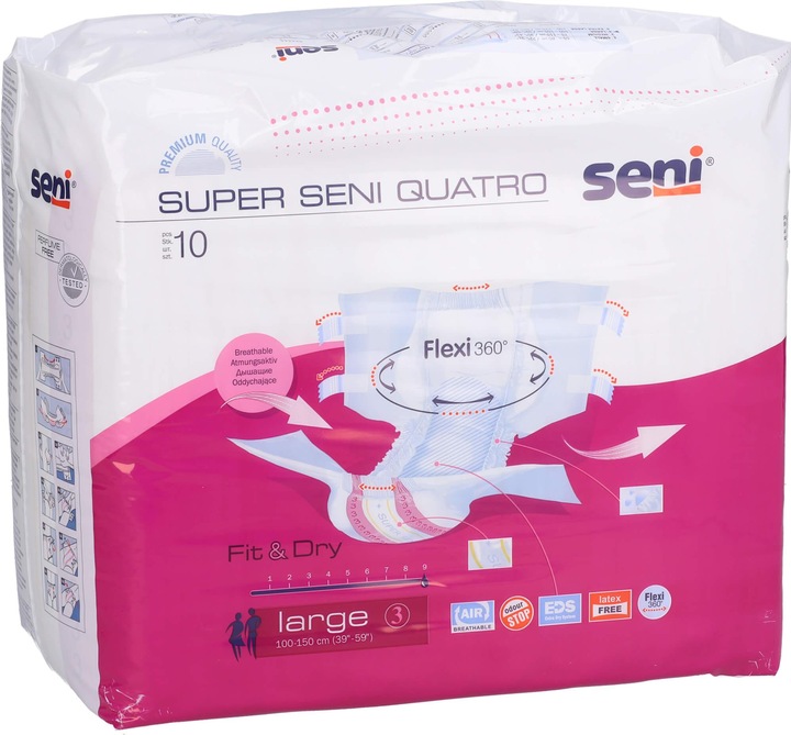 Produktbild Seni Quatro Windelhosen L atmungsaktiv Hüftumfang 100-150cm 9 Tropfen (10 x, Large)