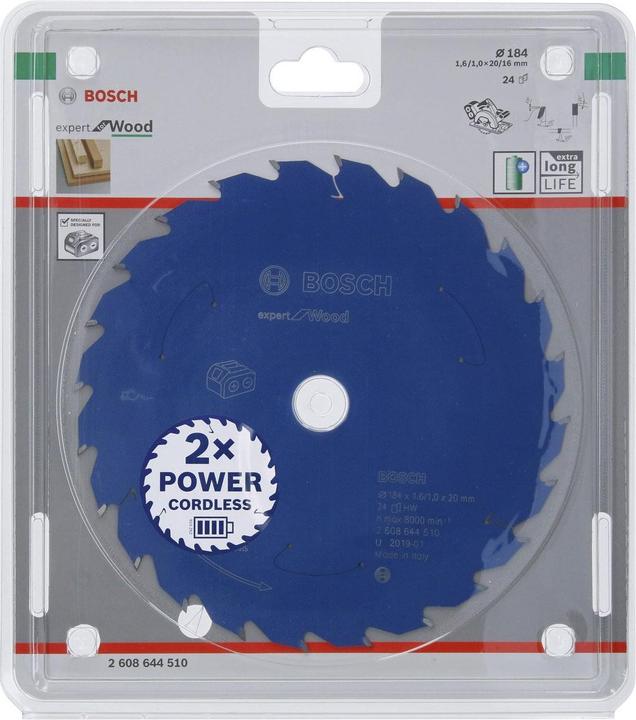 Image du produit Bosch Professional Zubehör Lame de scie circulaire sans fil Expert for Wood, 184 x 1,6/1 x 20, 24 dents