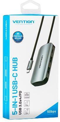 Actual product image Vention Stacja dokująca USB-C do 4x USB3.0, PD 0,15m TNBHB (szary) (USB-C, 5 ports)