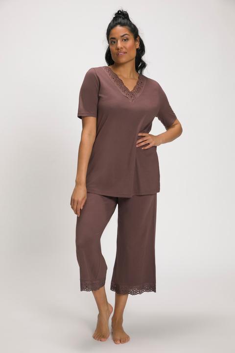 Immagine prodotto Ulla Popken Pigiama con modal, ricami traforati, scollo a V e mezze maniche (46, 48)