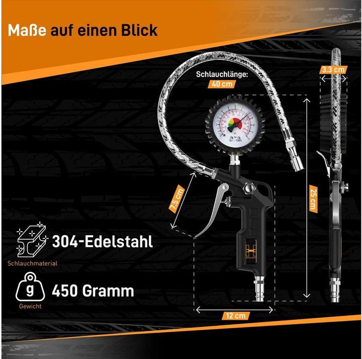 Produktbild Hardtwerk Druckluft-Reifenfüllmesser Messbereich: 012 bar