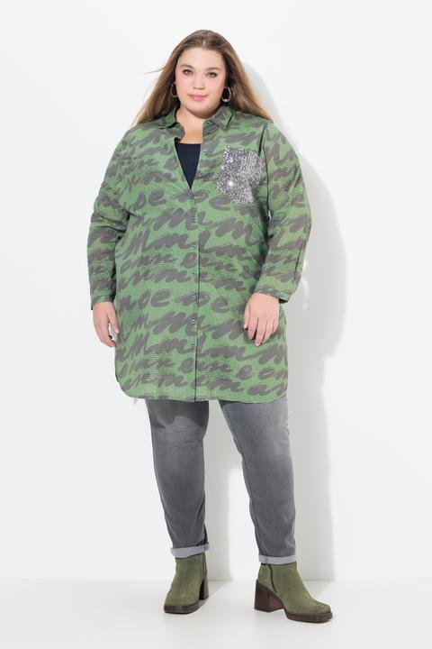 Produktbild Ulla Popken Longbluse, Scribble-Muster, Hemdkragen, Langarm (50, 52)