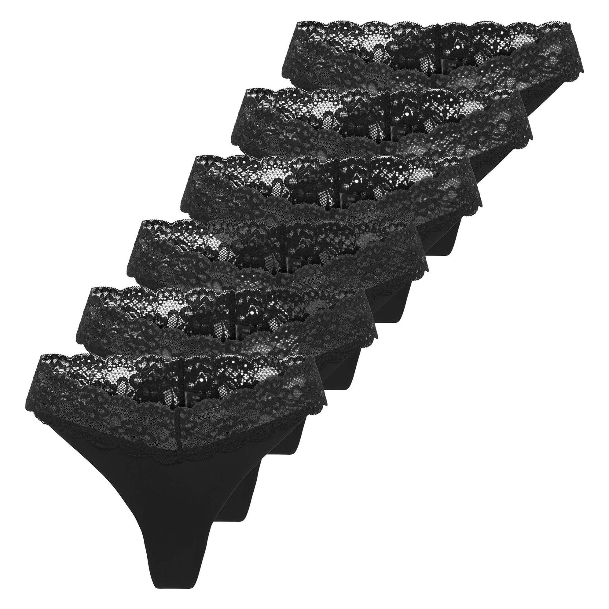 Only, Damen, Unterhosen, String Casual Bequem Sitzend Onlchloe Lace Thong 6P, Schwarz, (M, 6er Pack)